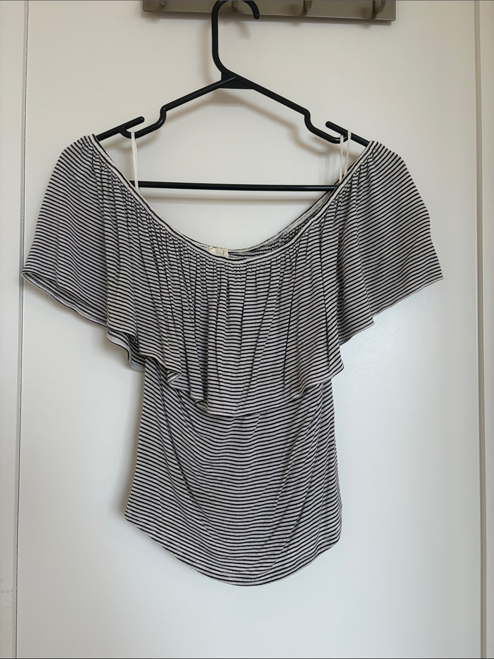Garage Black & White Striped Off-Shoulder Ruffle Camisole